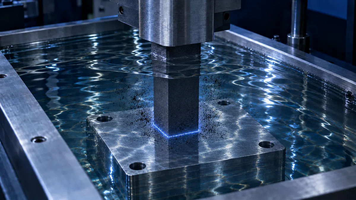 Graphite electrode burning a cavity in a sinker EDM